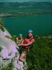 Enterrement de vie de jeune fille à la via ferrata de Cornillon au dessus du lac d'Aix les Bains