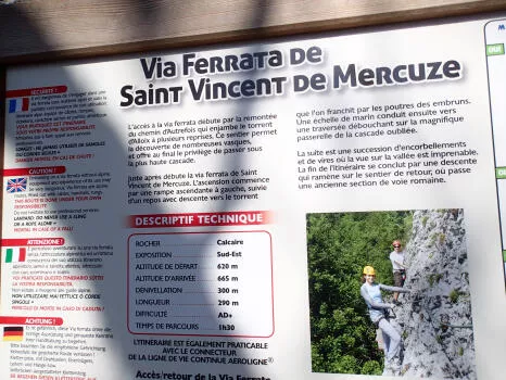 Information panel at the start of Saint-Vincent-de-Mercuze via ferrata
