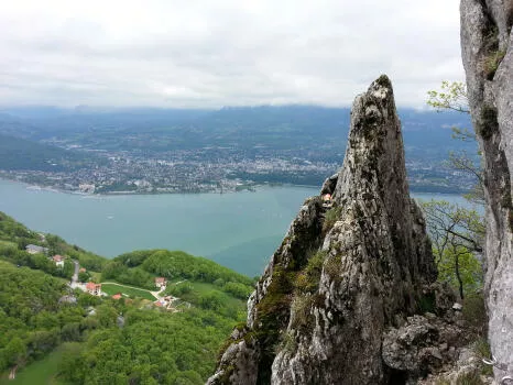 Via ferrata near Bouget Lake, Roc de Cornillon, Col du Chat, Savoie.