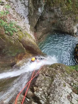 Abseiling Versoud canyon, Vercors mountain