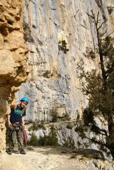 L'itinéraire suit une vire au milieu d'une falaise, décorée d'arbres centenaires.