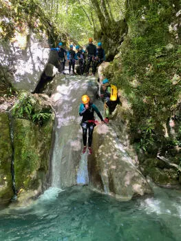 Jump in the cristal clear water