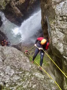 rappelling down