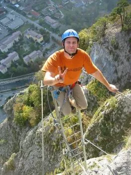 At the top off the iron ladder