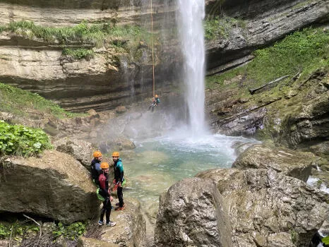 At the bottom of beautiful waterfall,Alloix canyoning