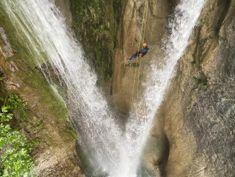 Abseiling in the first waterfall