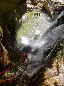 Abseling, waterfall Tuff 18m,Sassenage, Vercors 