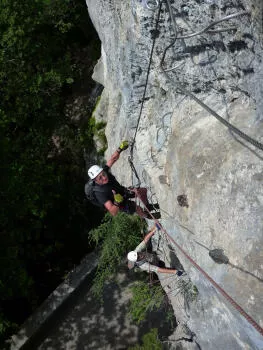 Bastille Via ferrata, beginning of the second part, Vercors mountain range, Grenoble