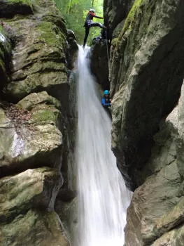 Abseil in Angon canyon discovery part, Annecy lake